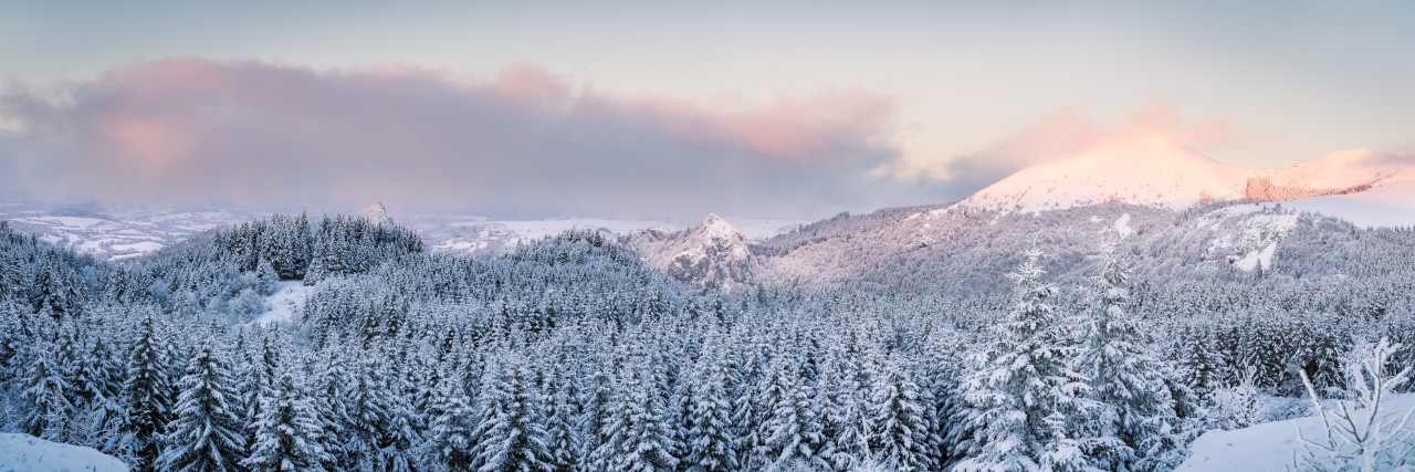 Panoramique Roches Tuilière et Sanadoire en hiver